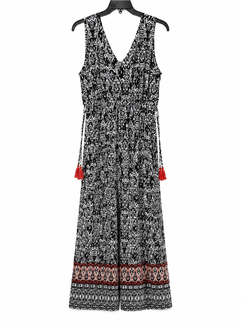 New Directions Black White Tribal Boho Wide Leg Jumpsuit Size XL